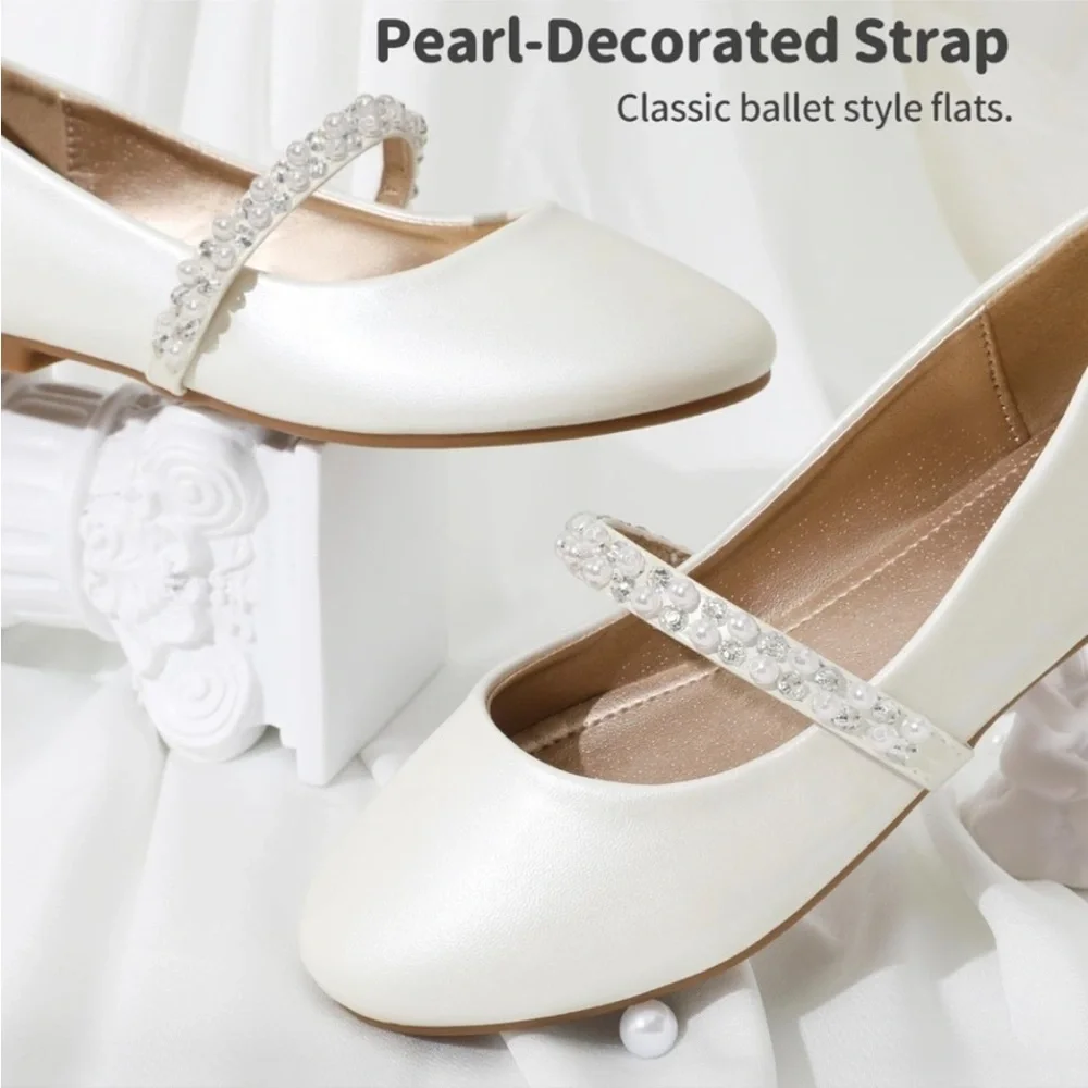 DREAM PAIRS Little Kid Mary Jane Ballerina Flat Shoes Pearl & Rhinestone Size 13